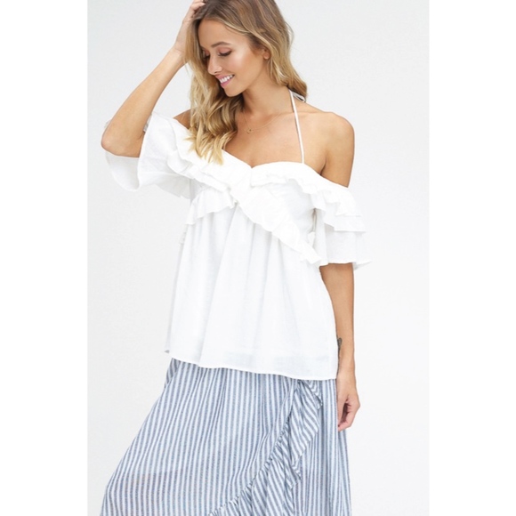 NWT ♡ Ivory Off-The-Shoulder Ruffle Top, ON SALE! - Picture 3 of 8